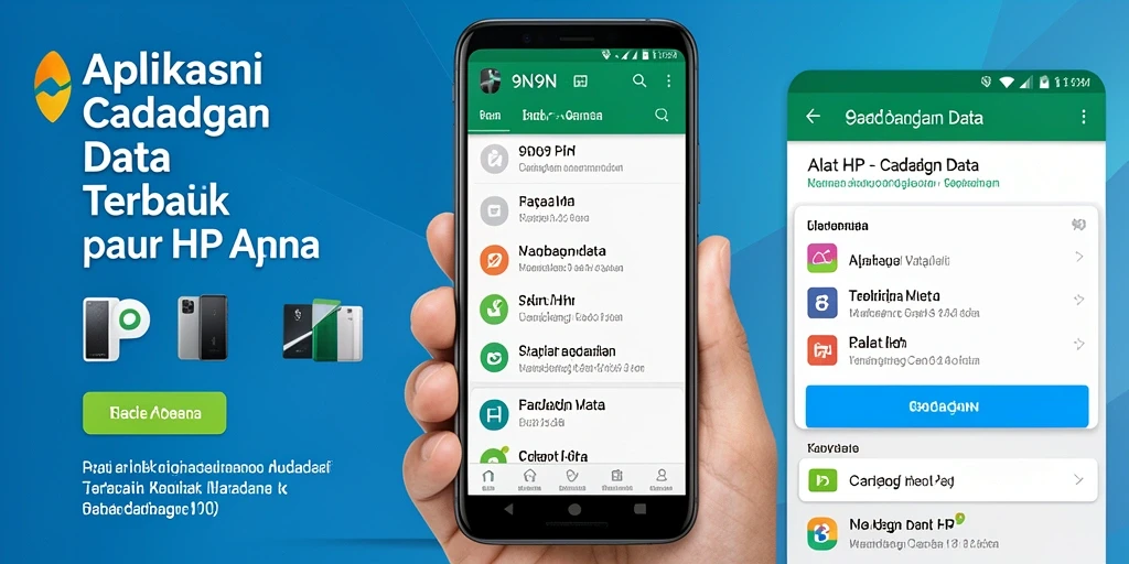 Screenshot antarmuka aplikasi 9N9N dengan fitur cadangan data.