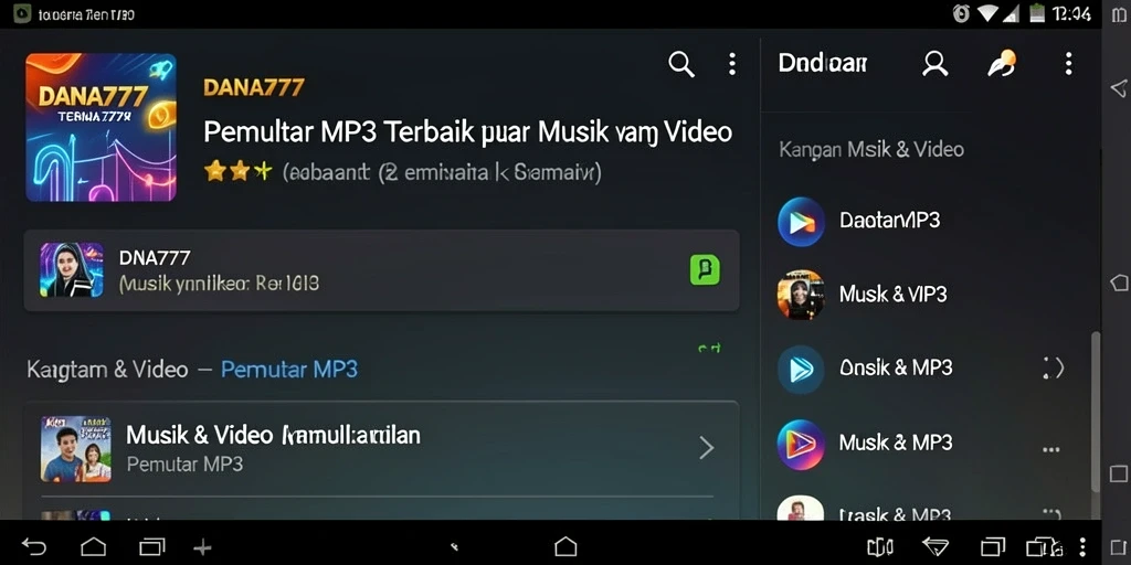 Screenshot antarmuka DANA777 untuk pemutar MP3 yang menarik.
