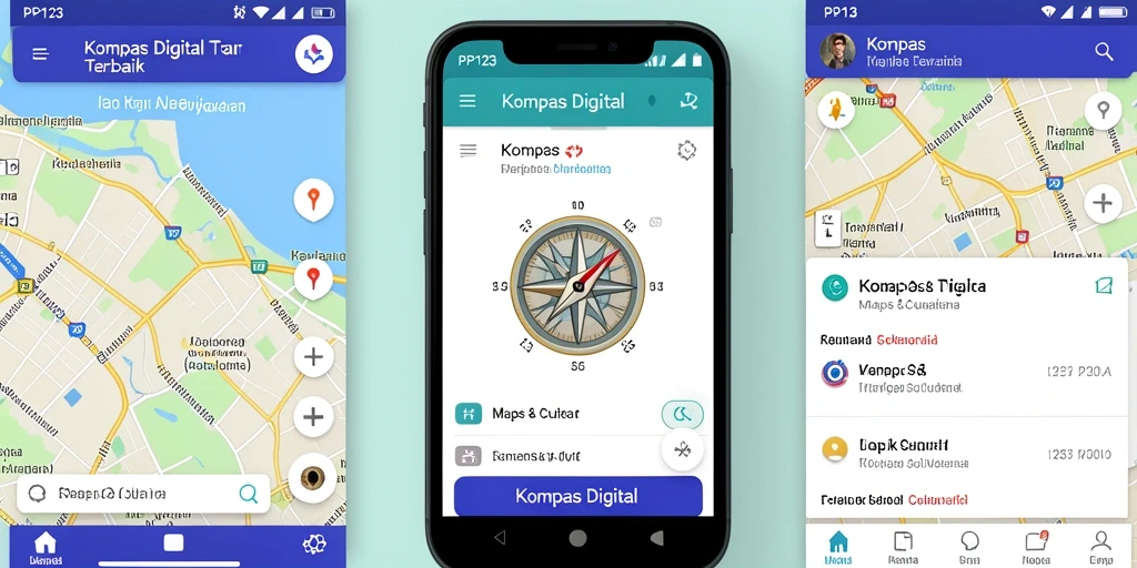 Antarmuka aplikasi PP123 yang intuitif dengan fitur kompas digital.